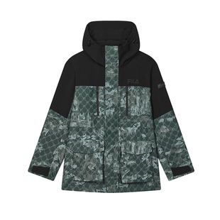 FILA 斐乐官方男士上衣两件套2025春季新款时尚休闲满印连帽外套