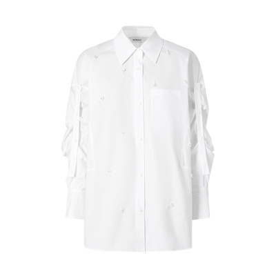 摩萨克花朵钉珠装饰休闲风衬衫