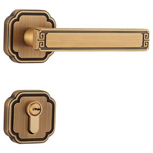 睿高纯铜门锁室内房门锁新中式卧室木门门把手通道家用门锁中古风