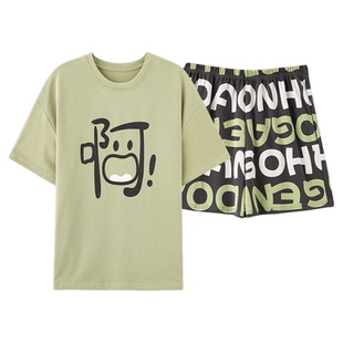 情侣睡衣夏季纯棉短袖短裤女士甜美可爱男士卡通可外穿家居服套装