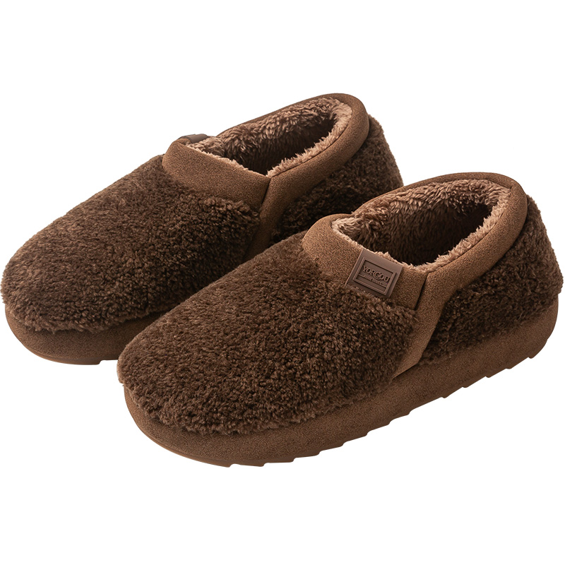 远港男士包跟棉鞋冬季外穿保暖加绒室内居家毛绒棉拖鞋女厚底防滑