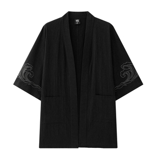 半墨大码男装新中式开衫道袍男春季中国风绣花宽松中长款汉服外套