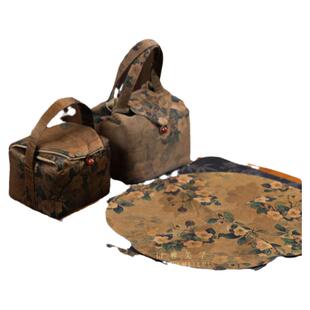 慢蓝真丝香云纱山茶花轻奢茶席垫子 新中式宫廷风高端便携茶事包