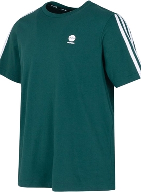 阿迪达斯短袖男2024夏季新款纯棉半袖上衣宽松透气绿色运动T恤