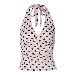 gusty韩系甜辣chic深V挂脖绑带上衣女y2k涩谷辣妹复古波点吊带夏