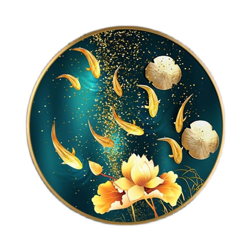 印花餐厅玄关圆形金色九鱼图