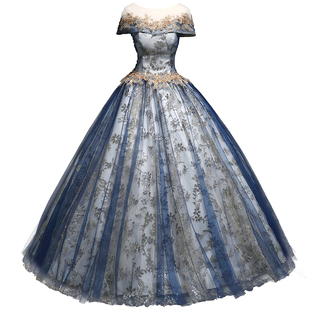 一字肩礼服长款声乐艺考女歌手舞台独唱演出服年会钢琴表演蓬蓬裙