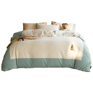 TeenieWeenie毛绒绒加厚保暖牛奶绒四件套冬季法兰绒被套床笠款