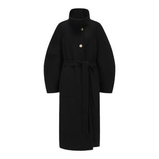 【deepmoss】冬季休闲女装时尚潮流围领茧型长款羊毛呢大衣外套女