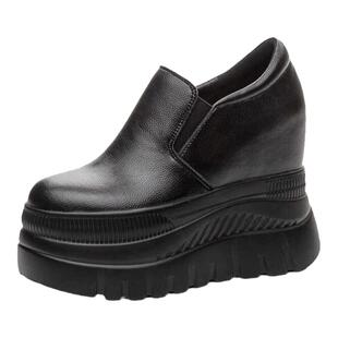 小个子厚底小白鞋12cm内增高小黑鞋女鞋真皮休闲超高跟松糕乐福鞋