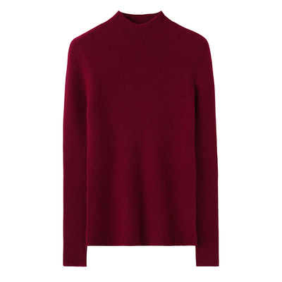 秋冬纯羊毛半高圆领修身打底衫女