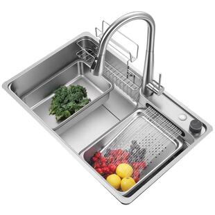 欧琳飞雨瀑布水槽洗菜盆厨房家用304不锈钢纳米聚宝盆大单槽9151