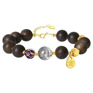 周大生龙行大顺水晶手串女S925银绿松石木珠手链生日礼物送女友