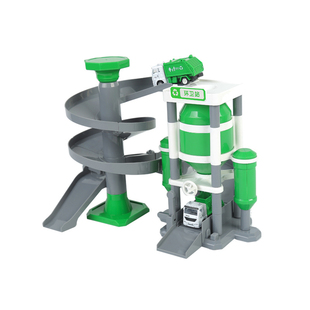 儿童螺旋滑梯拼装轨道环卫停车场套装汽车大楼玩具垃圾分类清洁车