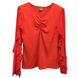 摩登舞新款女上衣荷叶边长袖华尔兹舞蹈服网纱拉丁舞交谊舞表演服