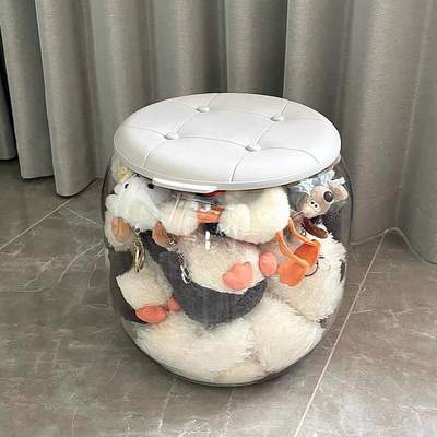 娃娃收纳桶玩偶收纳箱毛绒玩具收纳神器公仔凳子储物凳整理筒透明