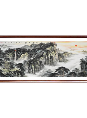 泰山日出手绘国画有山无水靠山图