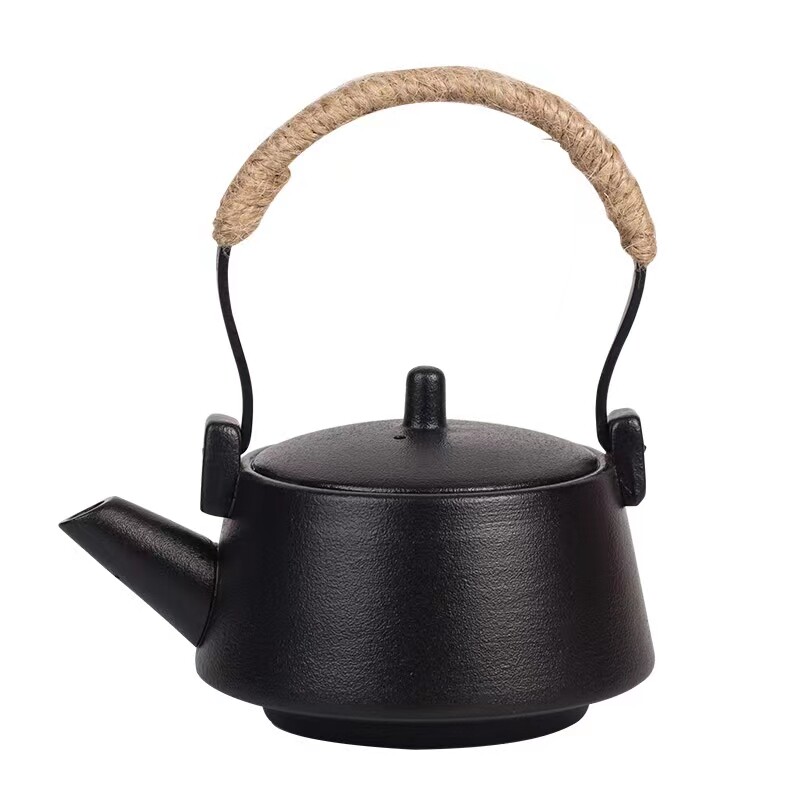 黑陶家用干泡茶盘日式提梁壶小套装防烫陶瓷茶壶复古功夫茶具全套