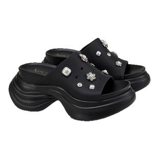 fed厚底拖鞋夏季新款女鞋露趾洞洞鞋水钻海边凉拖女款S0505-ZC587