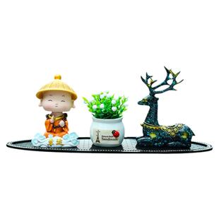 一路平安鹿汽车摆件摇头小和尚车内饰品男士车上车载中控台装饰品