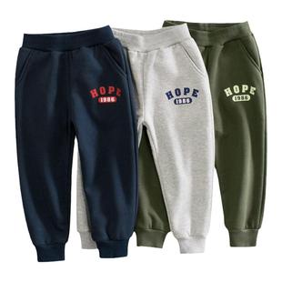 27kids韩版童装儿童秋冬长裤子字母男孩运动裤束脚卫裤加绒外贸