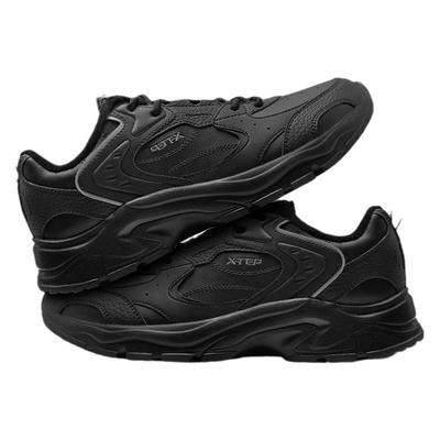 特步冬季男鞋加绒保暖二棉鞋男款黑色减震男士运动鞋加厚皮面棉鞋