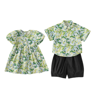 儿童兄妹装清新印花男童夏季2026新款时髦女宝两件套沙滩度假夏装