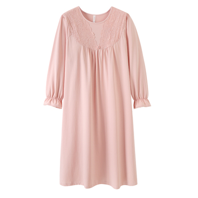 纯棉带胸垫防凸点长袖睡裙可外穿