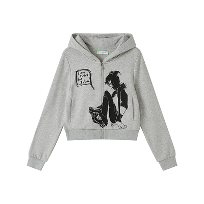 化学少女黑色长耳帽小人开衫卫衣