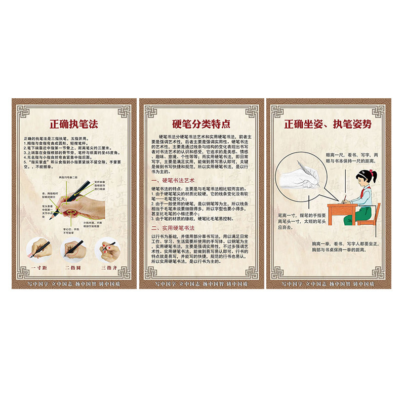 书法教室墙面装饰少儿硬笔培训班布置挂图贴画钢笔握笔宣传墙壁画