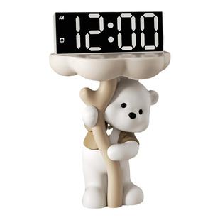 奶油风熊时钟桌面摆件闹钟客厅电视柜摆放钟表摆台式智能电子时钟