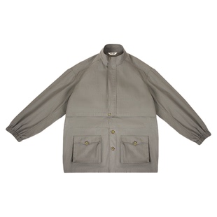 JUSTSHINE 日系户外男女款中性风衣上衣复古工装口袋长短切换外套