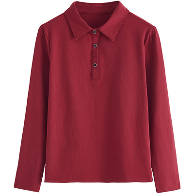 专柜正品翻领长袖T恤女2026年春季新款纯棉打底衫修身显瘦POLO衫