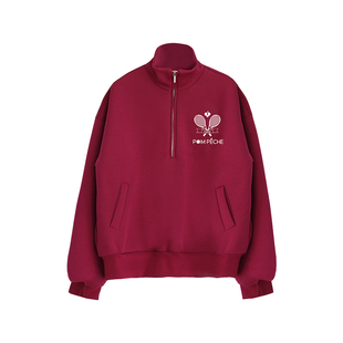 【显白巴黎红】PomPeche彭派奇卫衣女红色运动套装外套短裙网球服