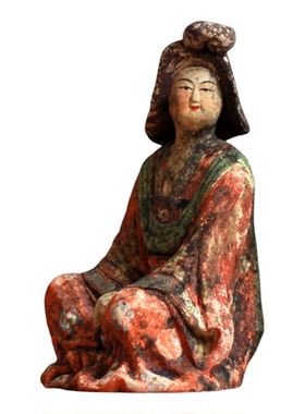 仿古陶器彩绘陶俑乐舞伎组俑摆件