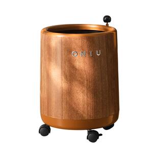 欧尼优垃圾桶新款家用客厅木纹高颜值轻奢厨房卧室带轮大容量纸篓