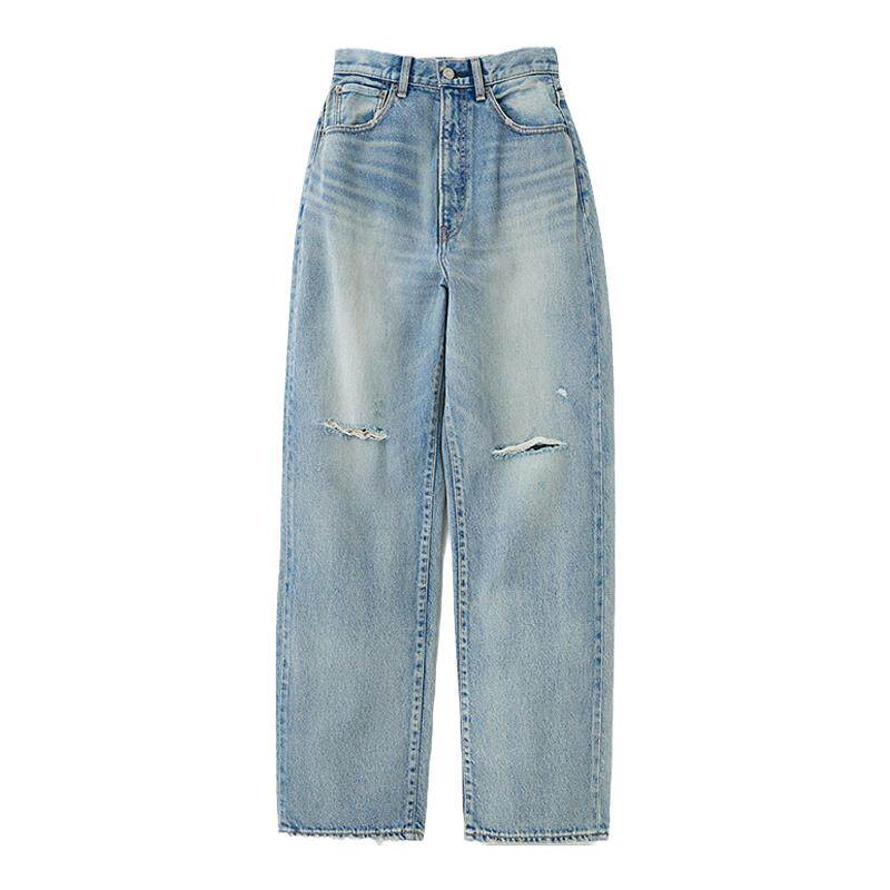 MOUSSY 春季新品美式复古风破洞宽松直筒牛仔裤010HSS11-0270