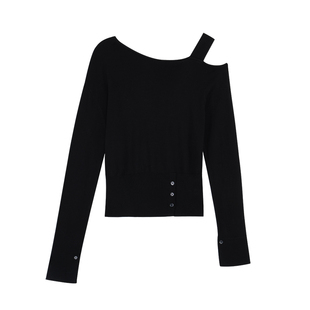 NEVA HU 高格调日常 设计感不对称露肩针织衫女气质收腰斜肩上衣