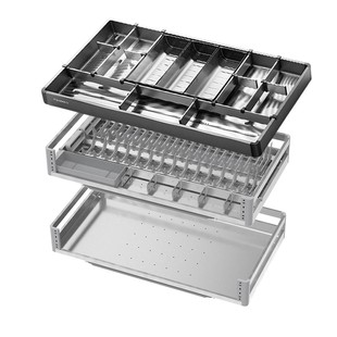 悍高厨房橱柜拉篮双层抽屉式304不锈钢碗篮开门式四边篮碗碟拉篮