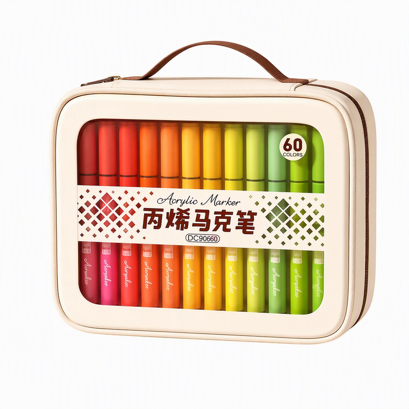 直液式丙烯马克笔软头小学生美术专用画笔初中生儿童水彩笔幼儿园袋装彩色笔高颜值女生不透色可叠色大容量
