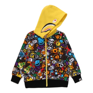 BAPE童装25年秋冬卡通小猴BABY MILO鲨鱼连帽卫衣开衫外套00115XP