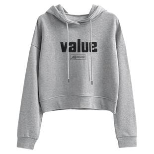 灰色短款卫衣女薄款连帽2025年春秋韩版纯棉高腰宽松外套ins潮酷