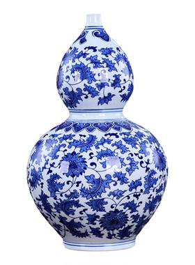 景德镇陶瓷器青花瓷花瓶摆件釉下大葫芦手工制作客厅办公室装饰品