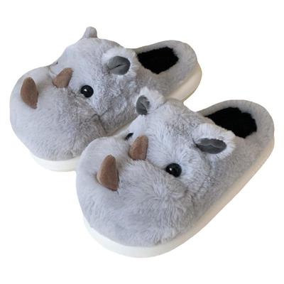 细细条可爱犀牛居家情侣棉拖鞋