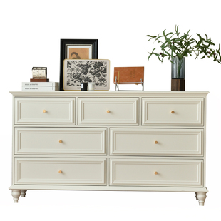 美式全实木客厅边柜白色靠墙抽屉储物收纳柜乡村田园风卧室七斗柜