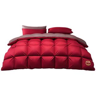 水星家纺95%白鹅绒冬被120支全棉抑菌婚庆轻奢羽绒被结婚红色送礼