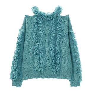 MAMC漏肩破坏流苏毛衣女款2024慵懒高级感秋季新款宽松针织衫上衣