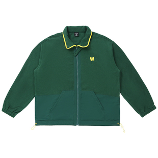 韦恩泽维尔大码绿色颗粒绒加厚外套男加肥加大秋季潮宽松夹克7847