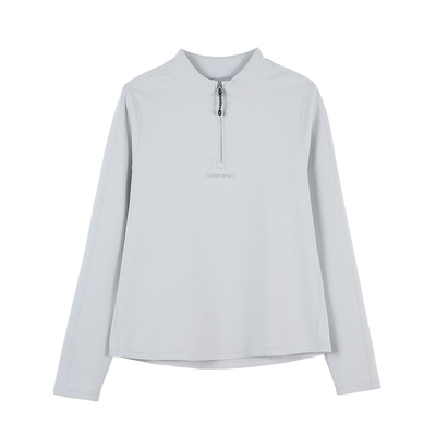 CLOUDSPACE【烟蓝】匹马棉空气层半拉链立领卫衣2026春显瘦上衣女