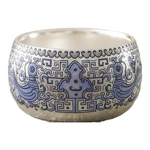 掐丝珐琅彩银茶杯999杯鎏银主人杯陶瓷杯个人专用喝茶碗高档茶盏